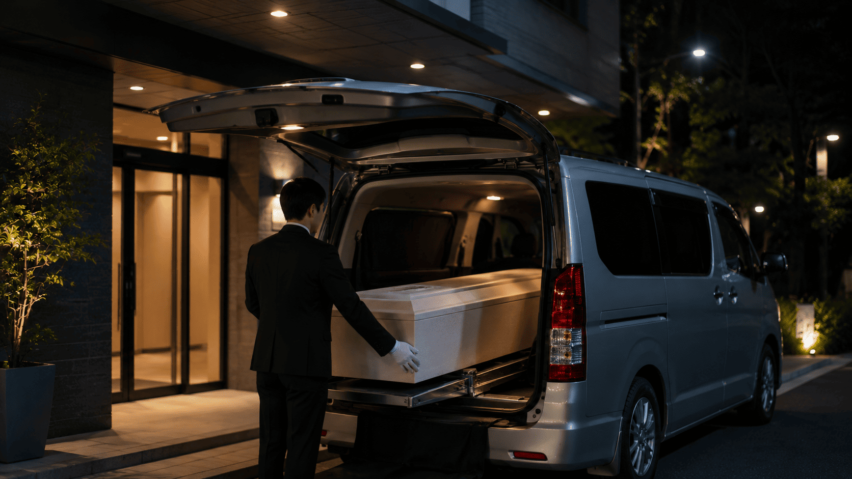 STEP2 お迎え・搬送｜警察署・検視場へ最短30分で専用車両でお迎え｜村岡葬研葬儀社
